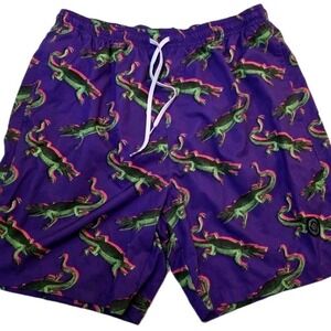 Men's Swim Trunks Purple Alligator Print Brooklyn Cloth Kent Ave Volley Large